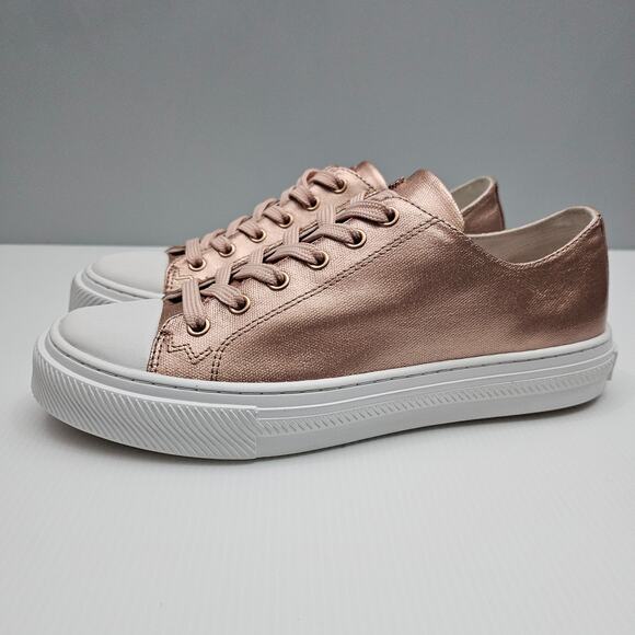 NEW Stuart Weitzman Ollie Sneaker Womens 9 Rose Gold Metallic Canvas Low Top - Picture 1 of 15